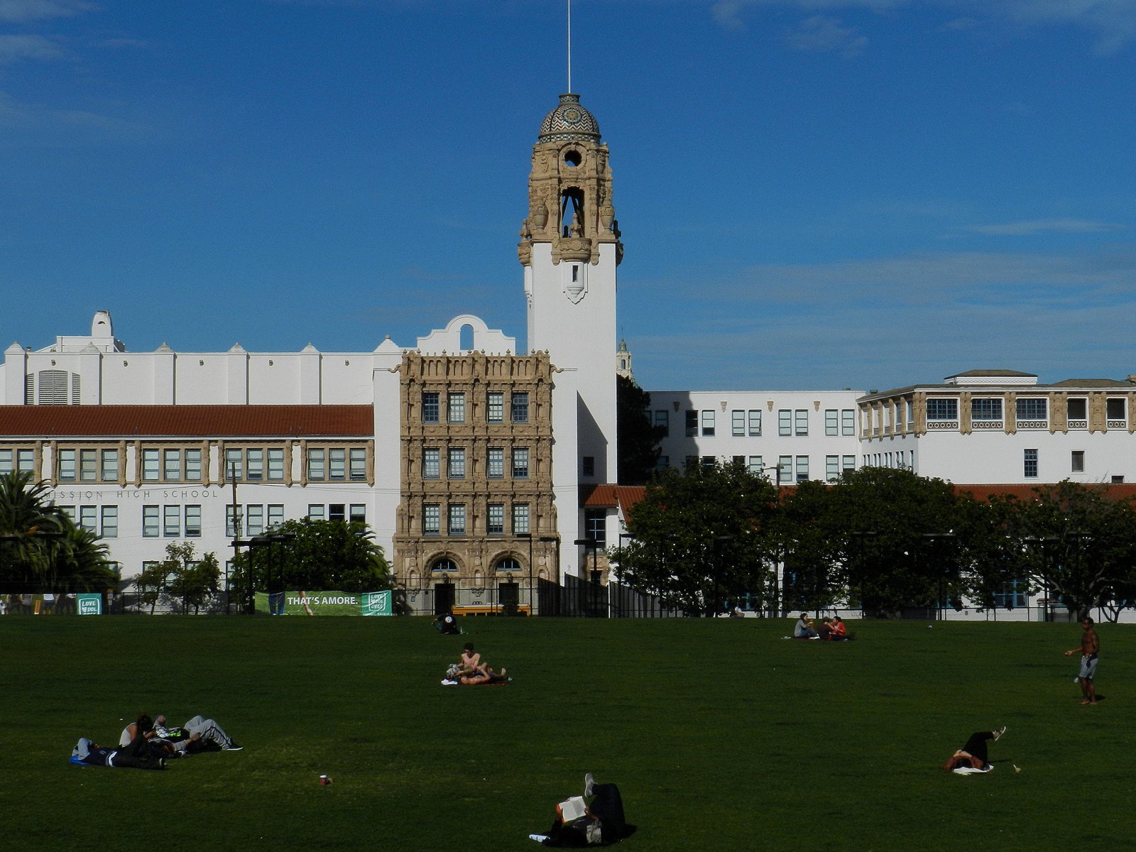 Dolores Park, Mission District, San Francisco, with Mission High School
